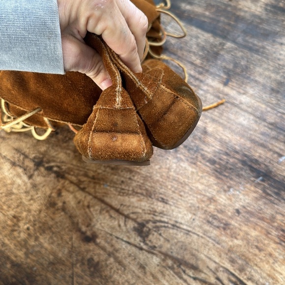 Minnetonka brown suede front leather lace up moccasin flat boots size 8 - Picture 6 of 16